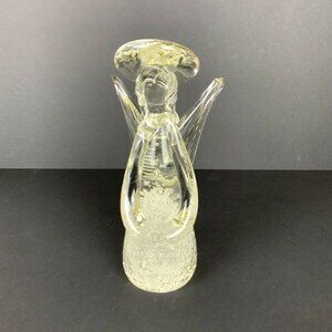 Clear Art Glass Angel Figurine With Bubbles & Halo Collectible Shelf Decor